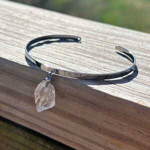 Gunmetal Dark Silver Clear Quartz Cuff Bracelet